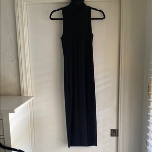 Black Cotton Ribbed Midi Dress